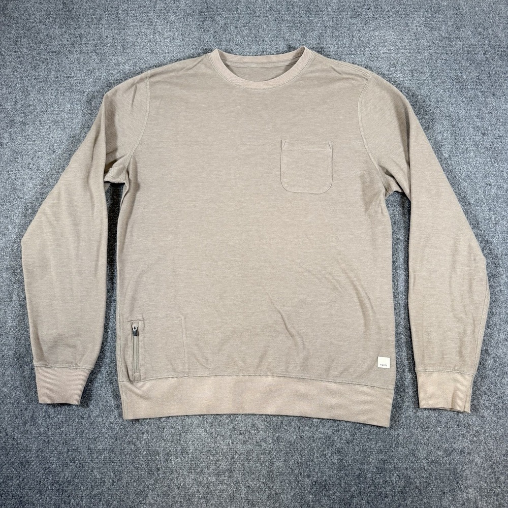 Vuori Jeffery Pullover Mens Large Tan Brown Crewneck Shirt 4 Way Stretch